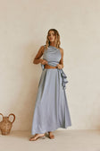 Blue High Waist Pleated Maxi Hailey Skirt