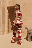 Red Sienna Sunset Print Pleated Del Mar Top