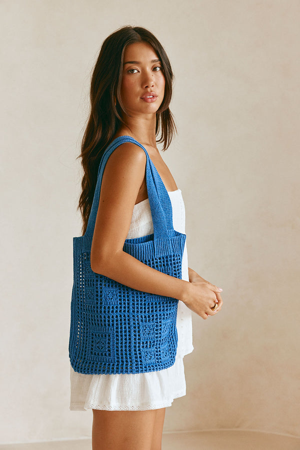 Sia Crochet Tote Bag - Blue