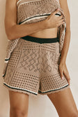 Brown Crochet Knit High Waist Elexa Shorts