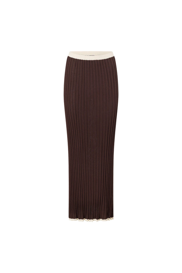 Chocolate Brown Pleated Knit Maxi Laine Skirt