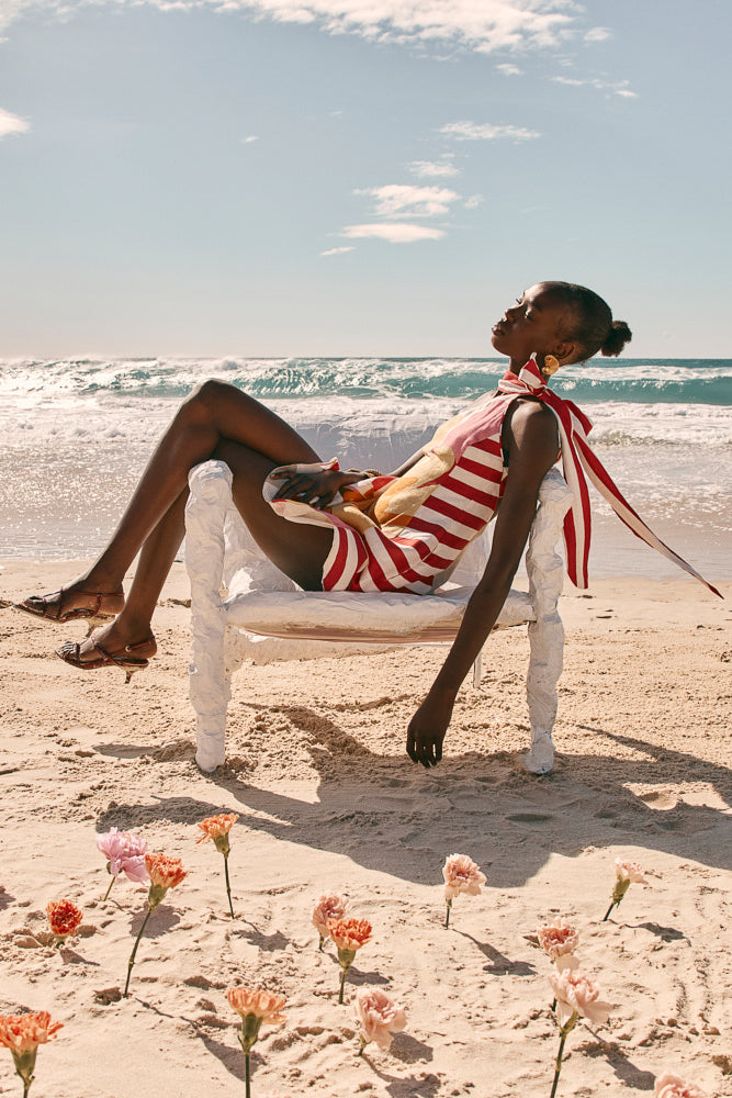 Red Estivo Abstract Print Asymmetric Mini Carmen Dress