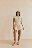 Beige Button Flared Mini Leighton Dress
