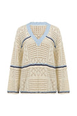 Cream Cotton Crochet Knit Long Sleeve Boxy Balia Top