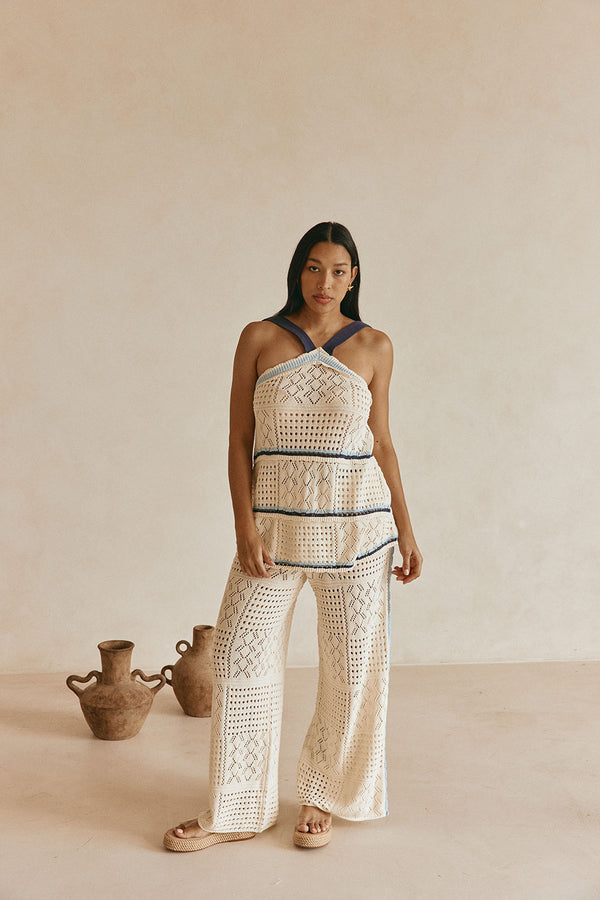 Cream Patch Crochet Knit Halter Matilda Top