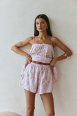 Bloom Pink Embroidered Elastic Drawstring Hazel Shorts