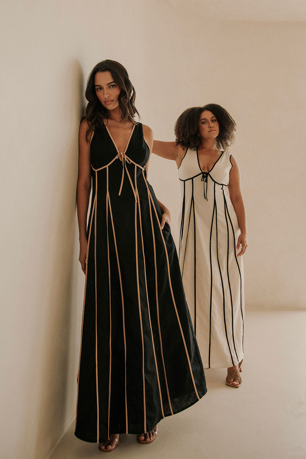 Black V Neck Tie Maxi Maylin Dress