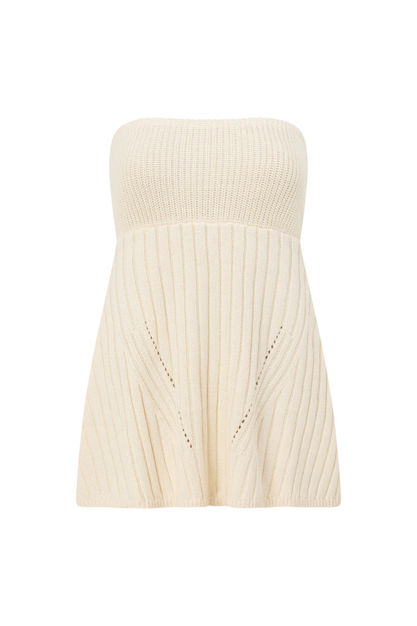 Cream Ribbed Strapless Alice Top
