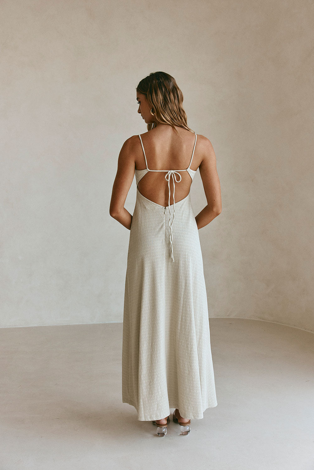 Sage Green Waffle Sweetheart Backless Maxi Dua Dress