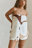 Brown Sable Floral Print Strapless Ria Playsuit