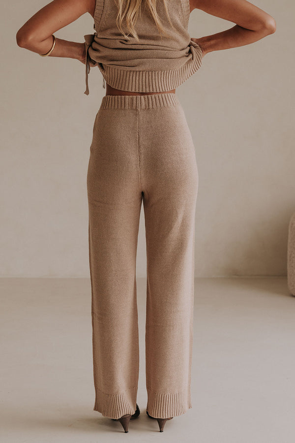 Brown Knit High Waist Elastic Della Pants