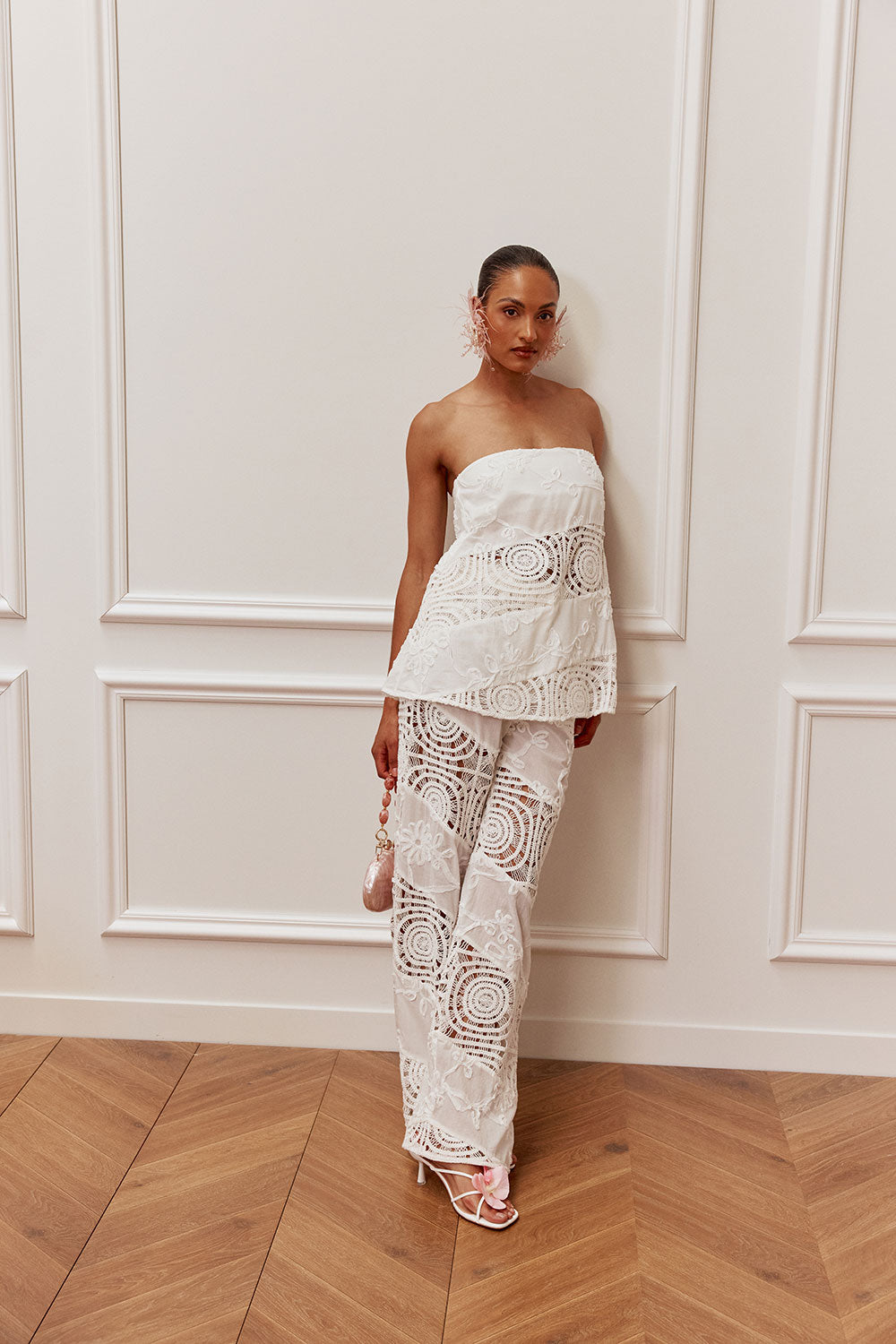 Bridal White Crochet Panel Strapless Thalia Top – SABO