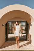 Beige Pleated Mini Camellia Dress