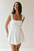 Bessi Thick Strap Elasticated Ruched Mini Dress - White