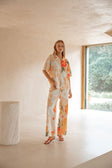 Chey Button Up Collared Top - Petal Scarf,  Pink, White, Orange