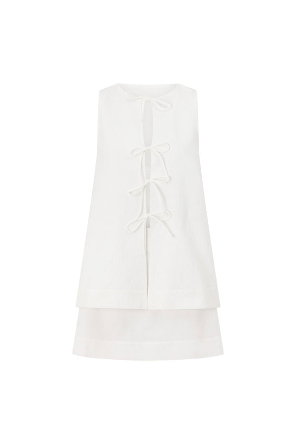White Front Tie Overlay Mini Liliana Dress