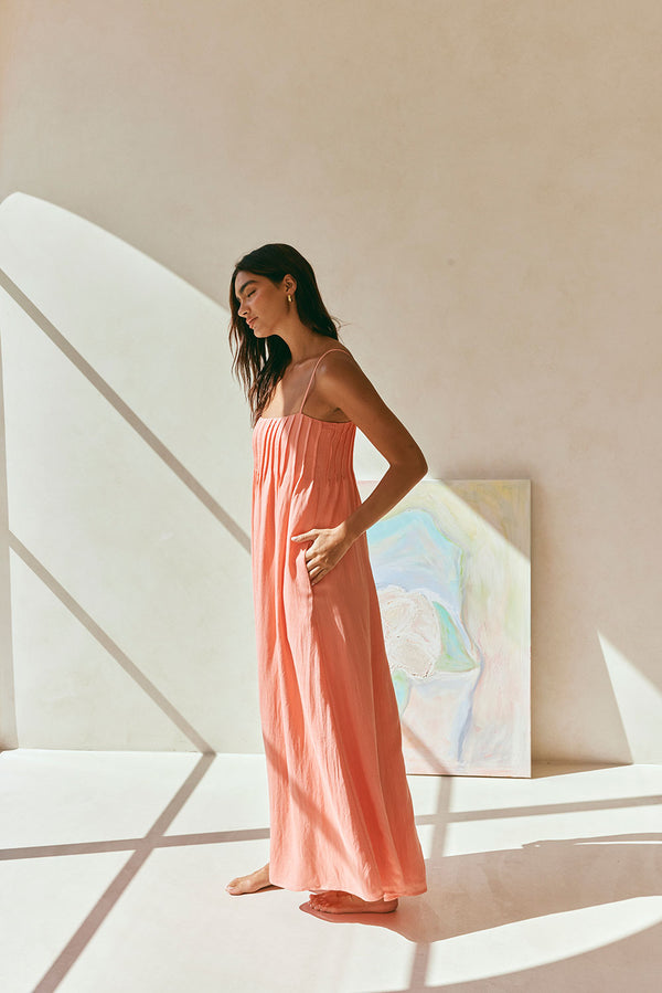 Pink Strappy Pleated Maxi Ada Dress 