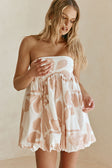 Pink Petal Patch Print Strapless Mini Kaiori Dress