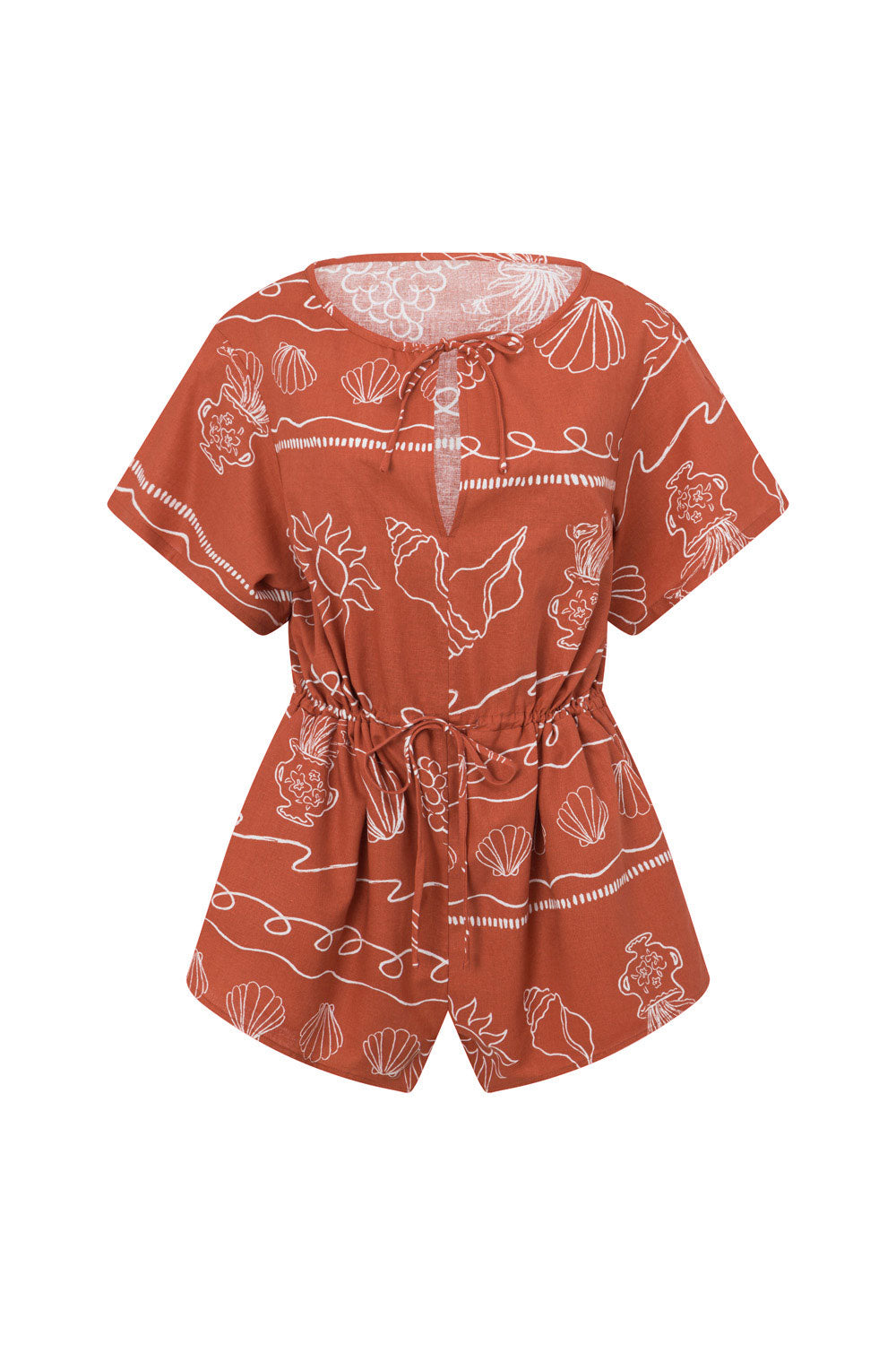 Red Short Sleeve Drawstring Alias Playsuit