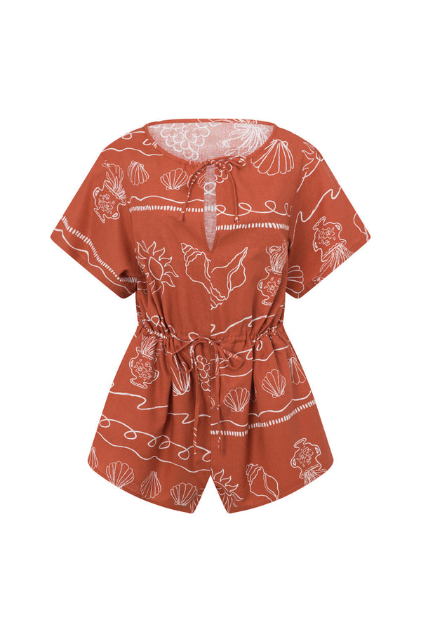 Red Short Sleeve Drawstring Alias Playsuit