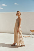 Tan Pin Tuck Pleat Maxi Ada Dress
