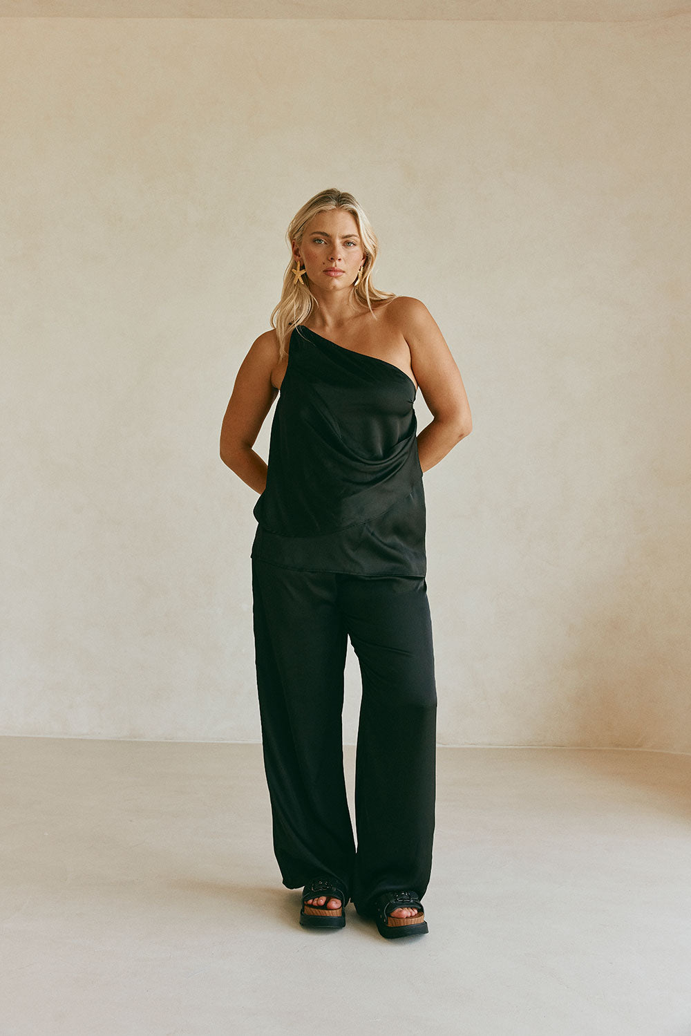 Adeline Elasticated Silk Pants - Black