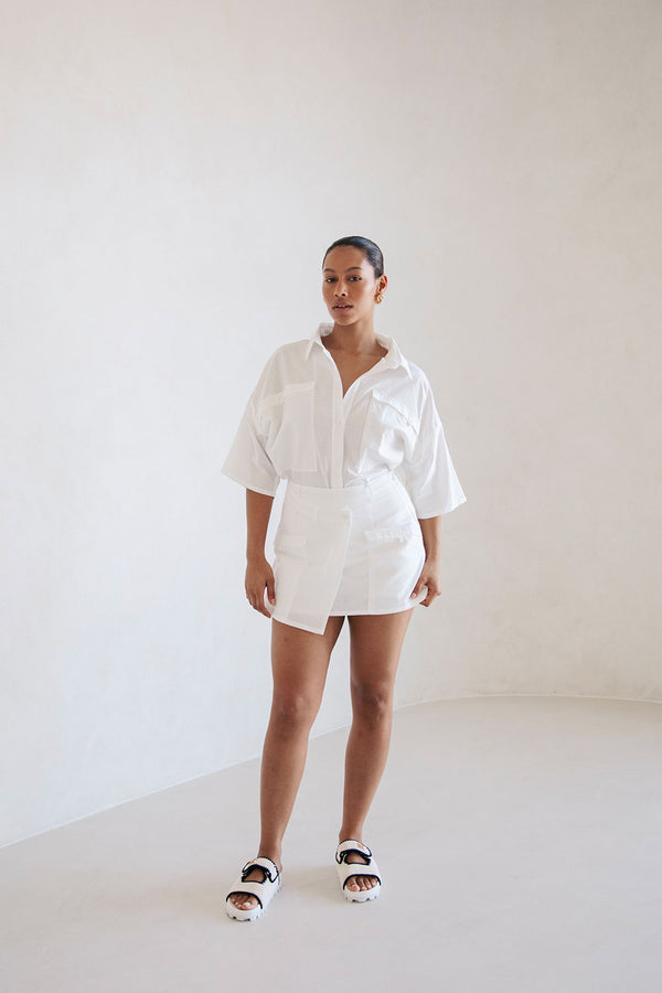 White High Waist Wrap Mini Paige Skort