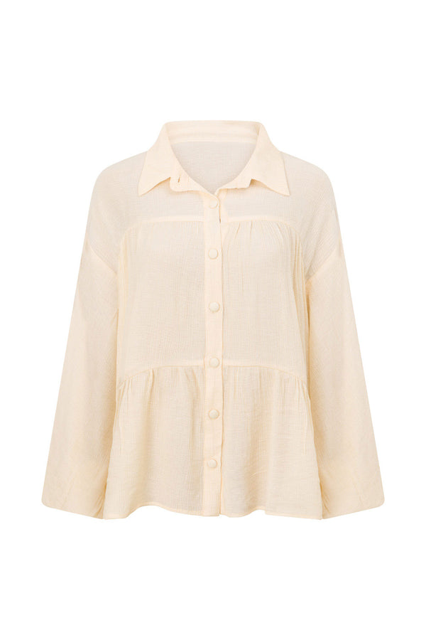 Cream Long Sleeve Button Up Collar Panel Huxley Top
