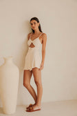 Ale Adjustable Thin Strap Cutout Mini Knot Dress - Cream