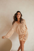 Bryn Stripe Long Sleeve Collared Knit Top - Orange, White