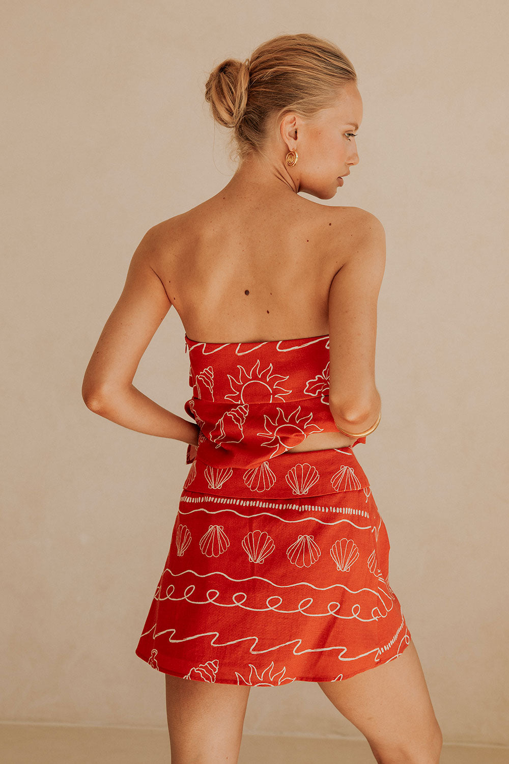 Red Peace High Waist Mini Ria Skirt