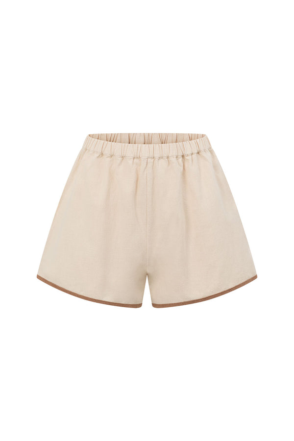 Beige High Waist Elastic Rosalina Shorts