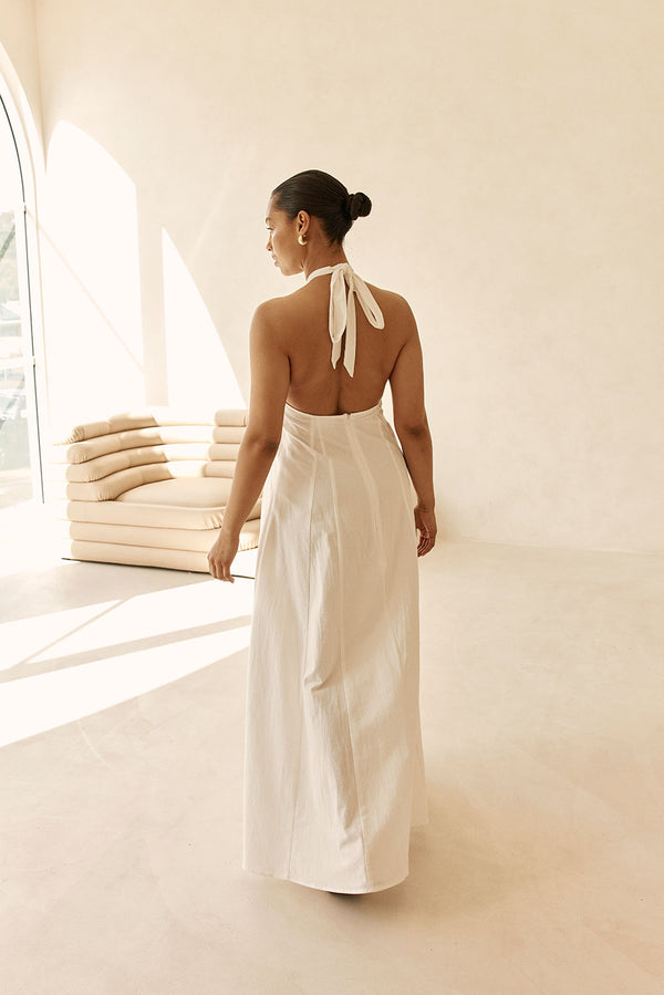 White Cross Neck Halter Laxi Oliviera Dress
