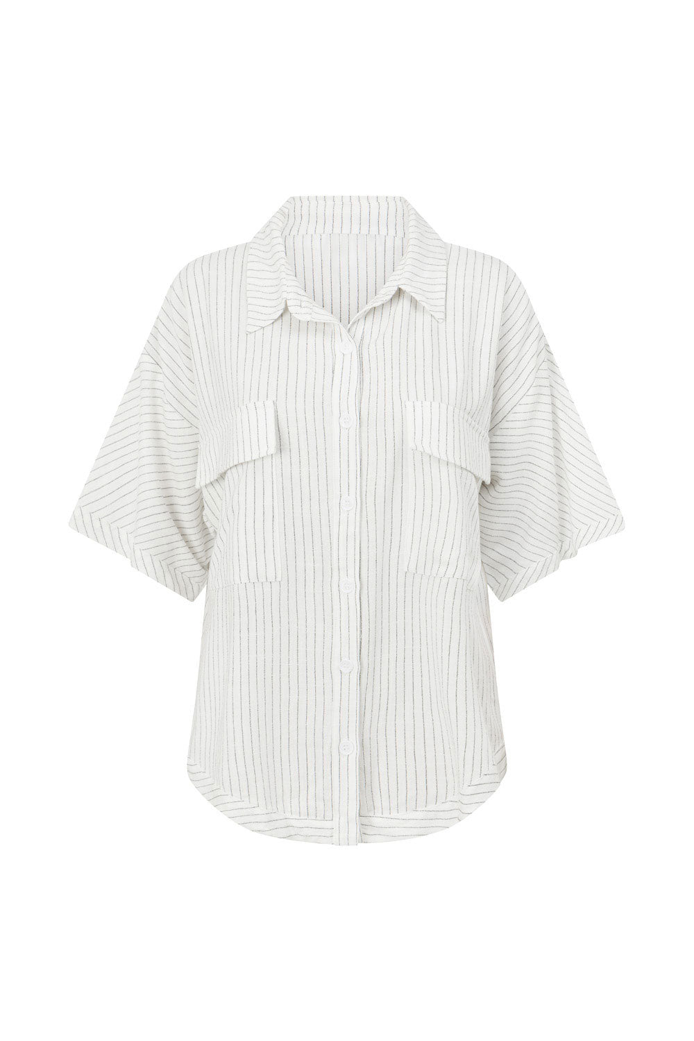 White Short sleeve Button Up Collar Kenny Top