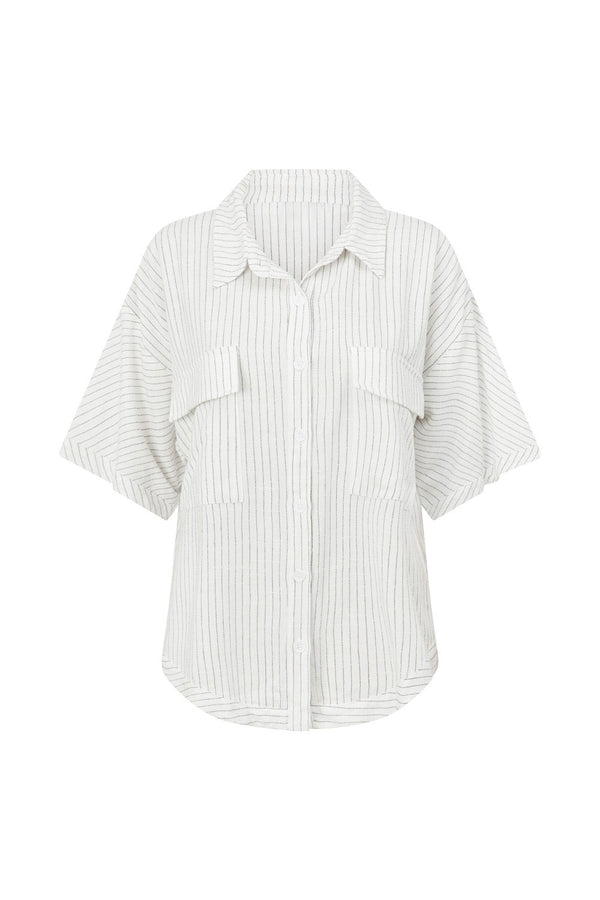 White Short sleeve Button Up Collar Kenny Top