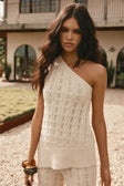 Beige Textured Knit One Shoulder Asymmetric Amirah Top