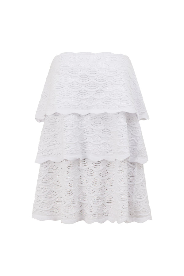 White Ruffle Knit Strapless Mini Arizona Dress