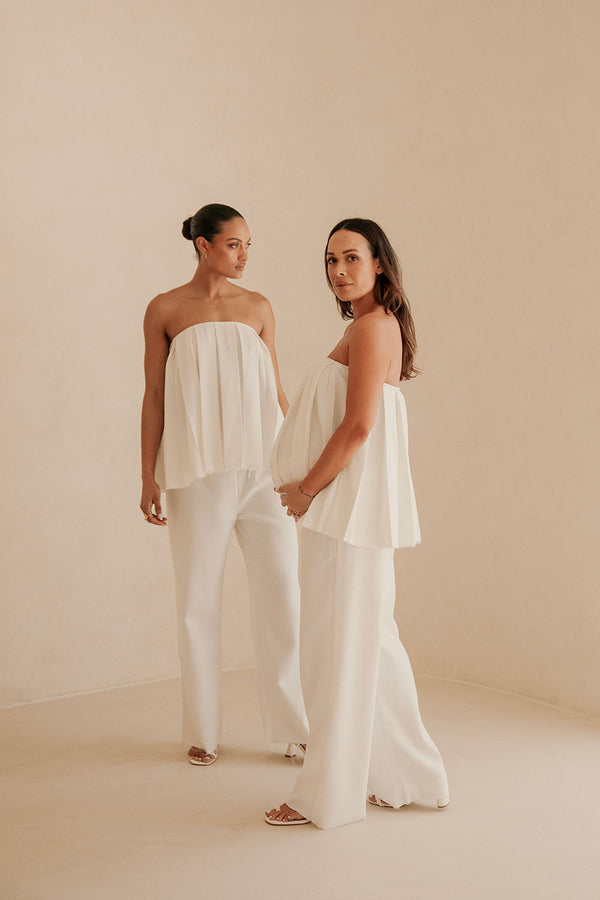 White Relaxed Elastic Drawstring Kamila Pants