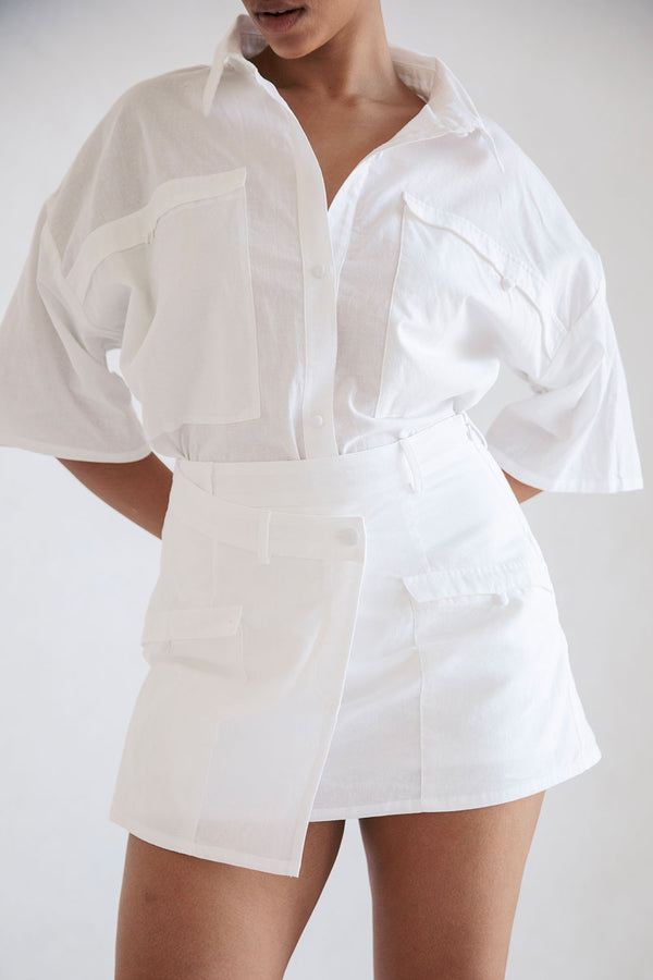 White High Waist Wrap Mini Paige Skort