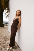 Chocolate Brown Pleated Knit Maxi Bally Dress