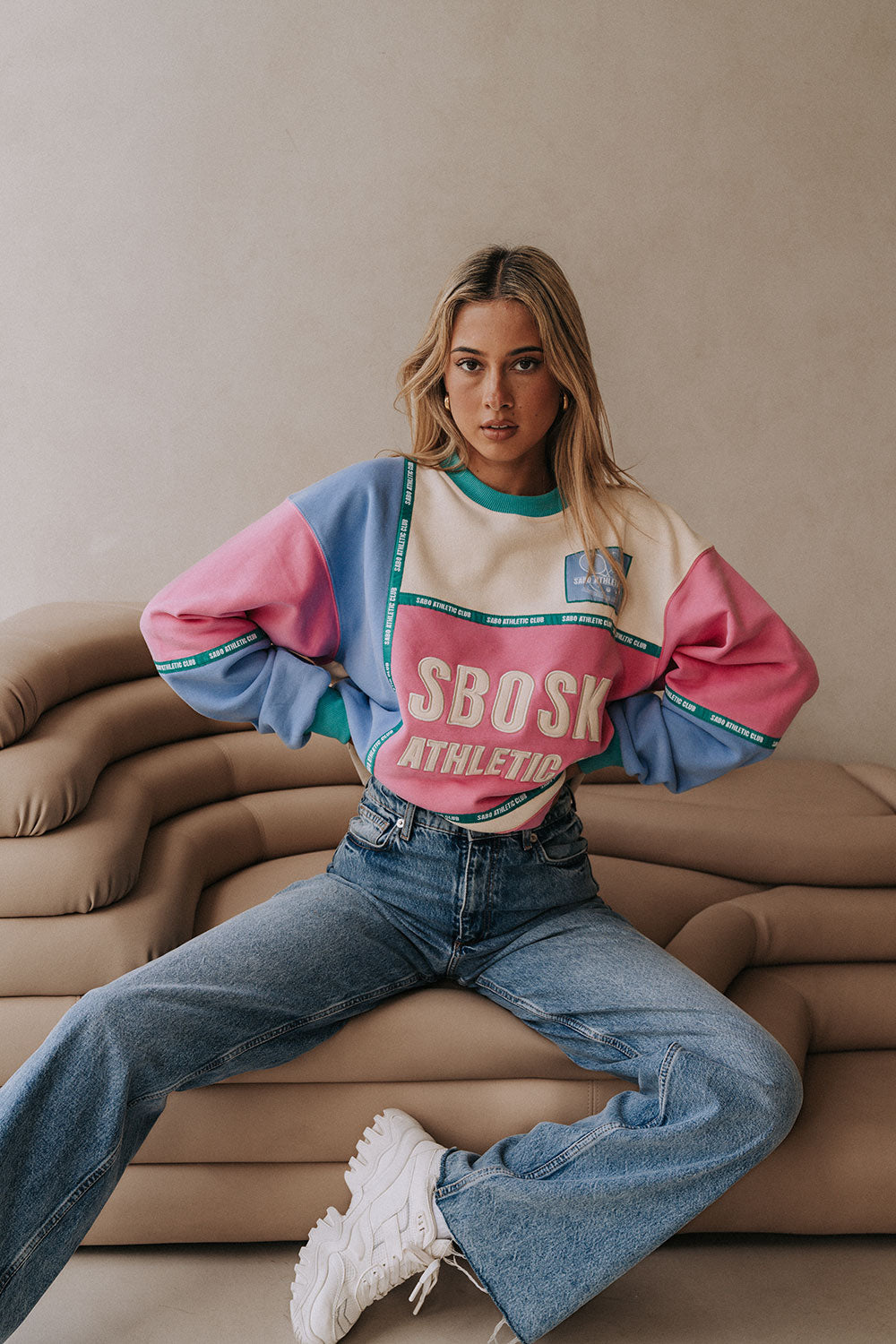 Pink and Cream Pastel Oversized Vintage Royal Mile Sweater