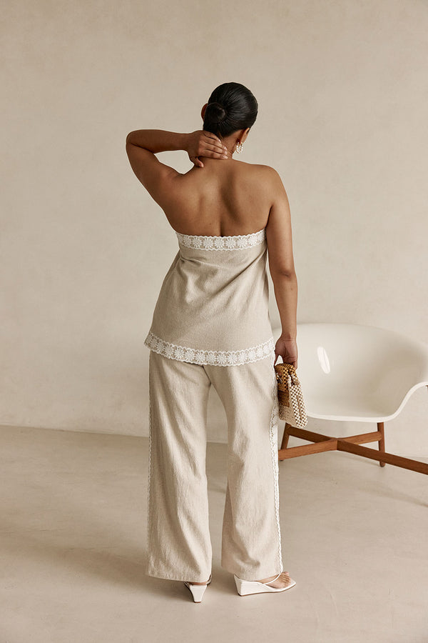 Beige Vintage Lace Detail Strapless Millie Top