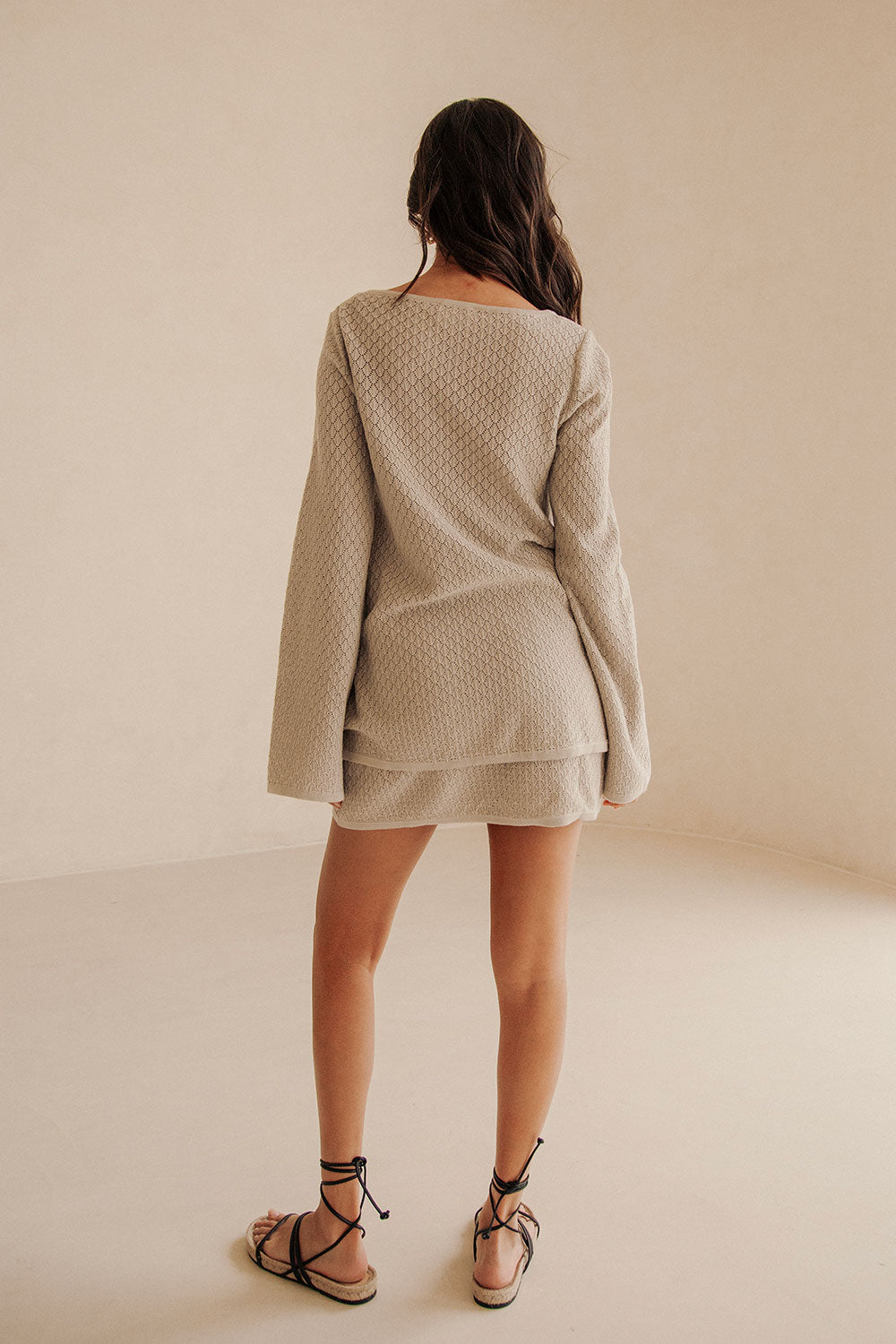 Grey Knit Long Sleeve Font Tie Baylie Top