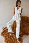 White Structured High Waist Vespera Pants