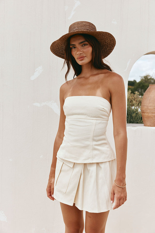 Cream Strapless Panelled Zhara Top