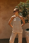 Brown and Cream Stripe Knit Halter Eros Top