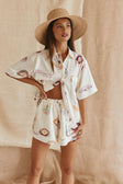 Cream Matia Print Button Up Marika Top