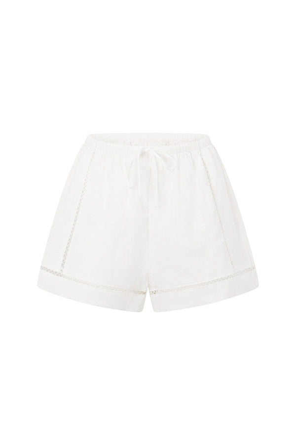 White Cheesecloth Drawstring Amelia Shorts