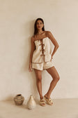 Beige High Waist Elastic Rosalina Shorts