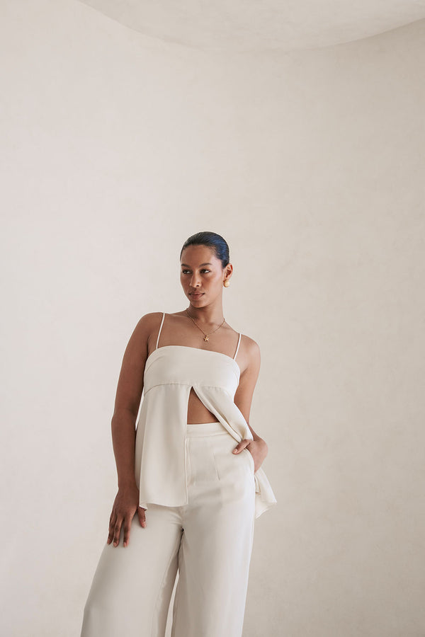 Cream High Waist Pocket Xandra Pants